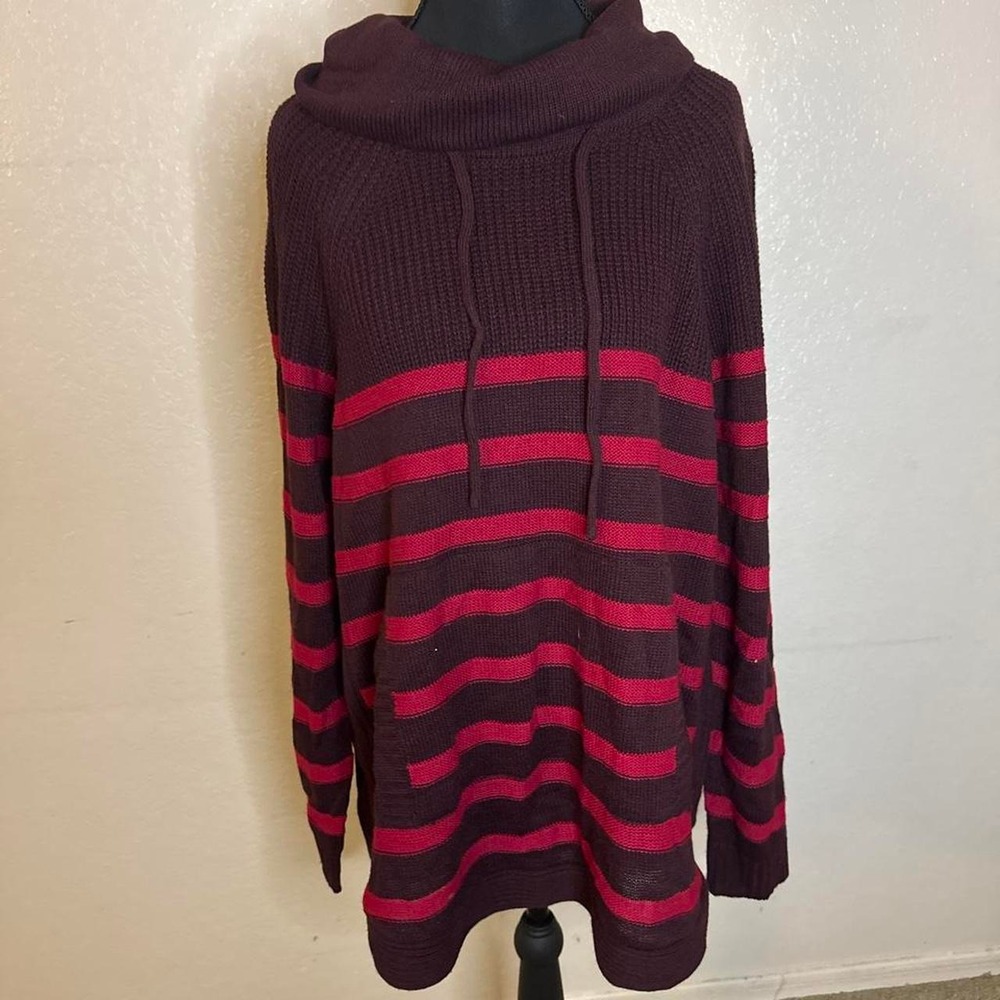 NWT Red and dark purple horizontal striped hoodie